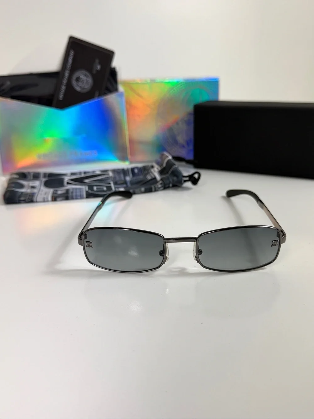Celine SC1019 568 Vtg Sunglasses Gunmetal Rectangle Triomphe Y2K Deadstock Set
